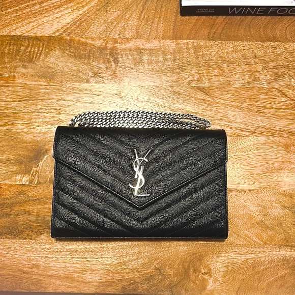 Yves Saint Laurent Handbags - YSL Monogram Large Wallet on Chain in Grained Leather